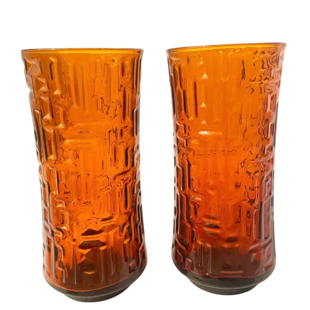 VTG Libbey Tumbler Glasses Artica Cooler Amber Orange 1970’s Set of 2